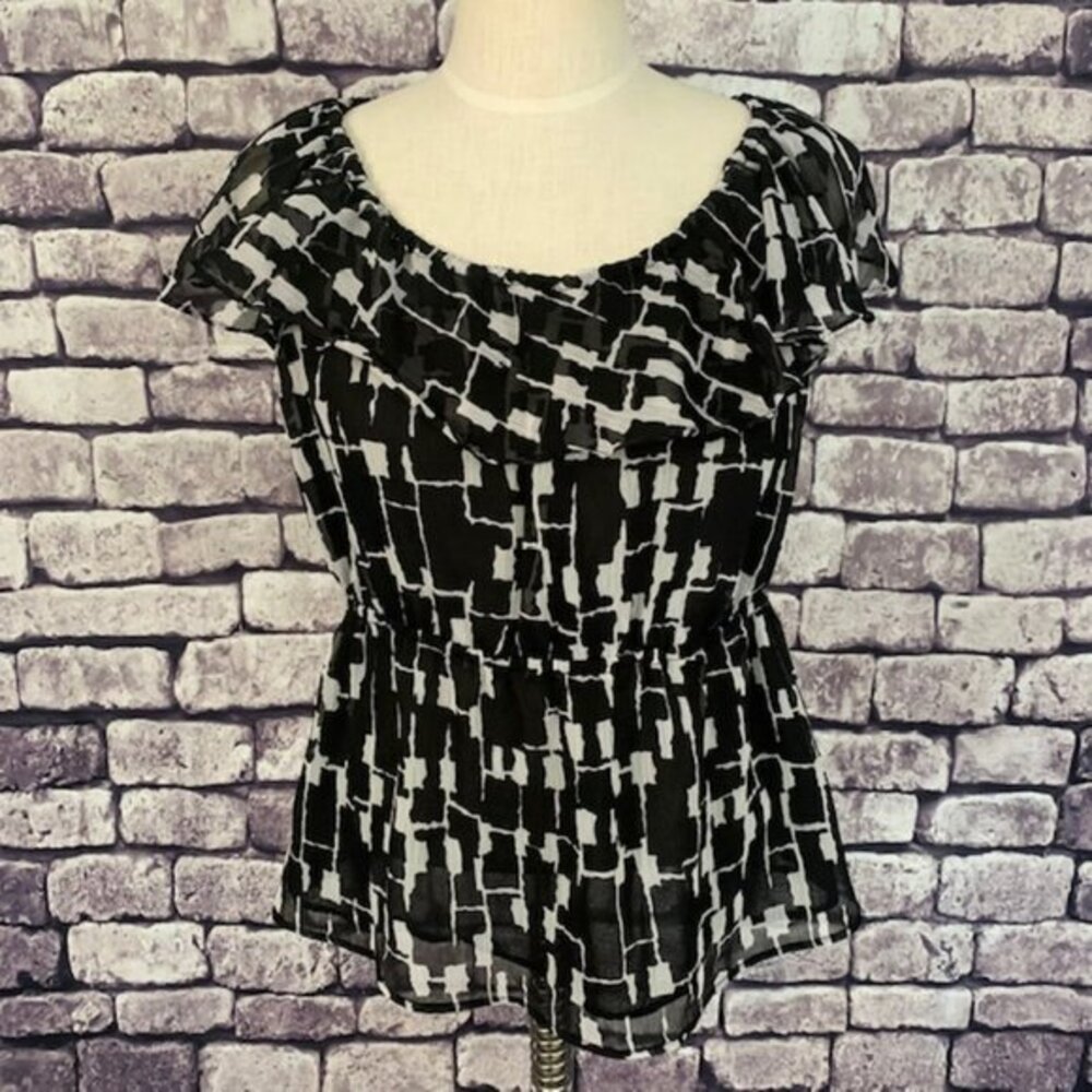 Merona Black & White Blouse Size M
